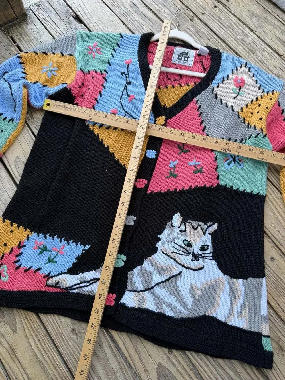 Vintage Storybook Knits Patchwork Cat Cardigan Sweater - Picture 9 of 9